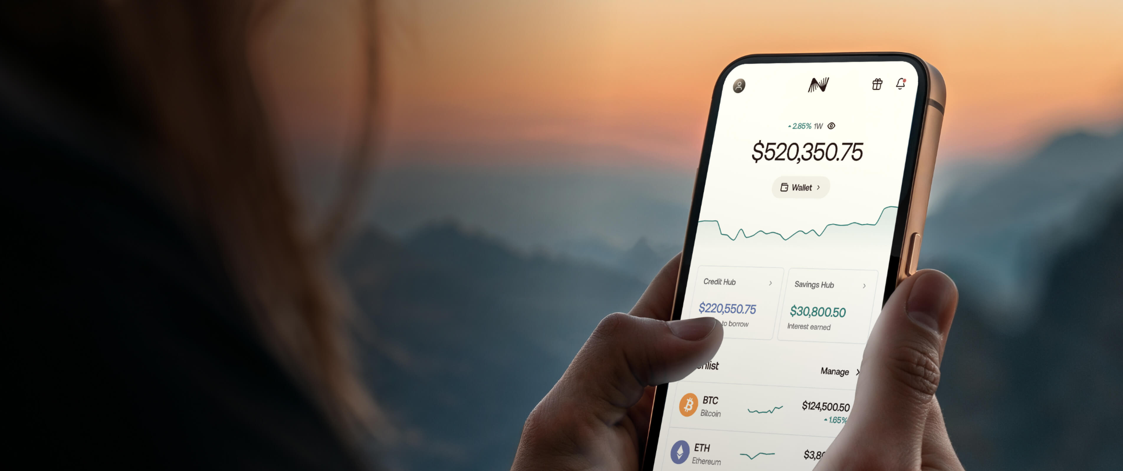 woman holding phone dashboard ui